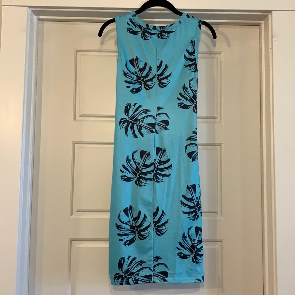 Blue and Black Open Back Dress with Leaf Pattern!